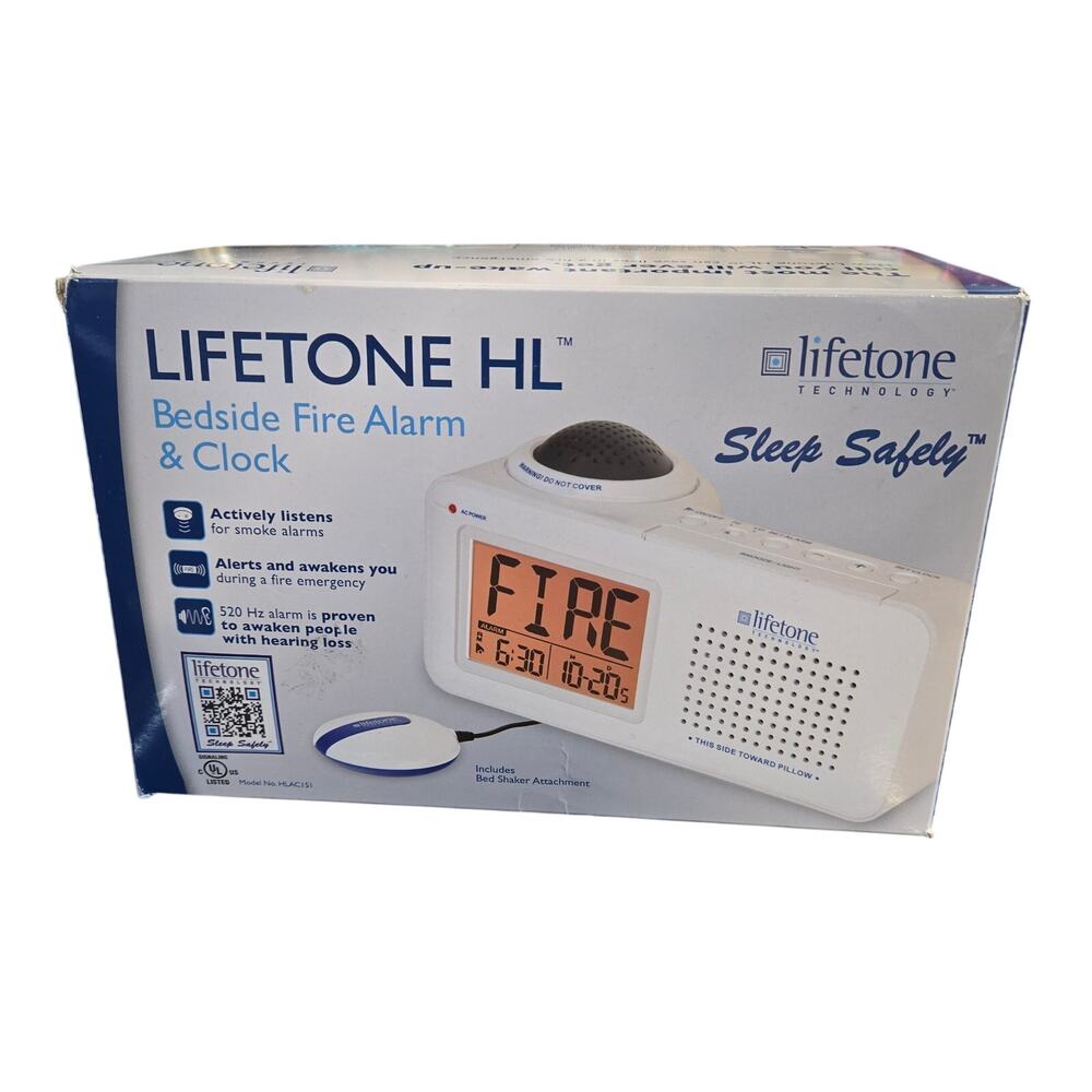 Lifetone HL Bedside Fire Alarm & Clock – Complete in Box!